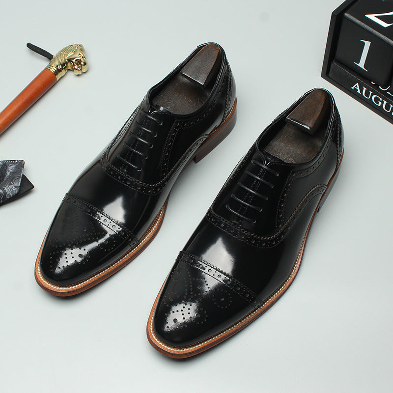 Black brown toe cap men's dress shoes