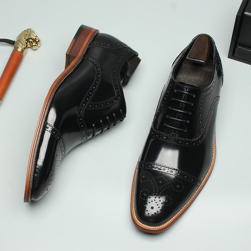 Black brown toe cap men's dress shoes