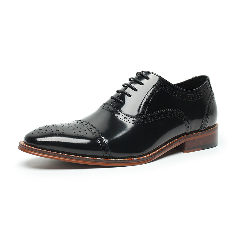 Black brown toe cap men's dress shoes