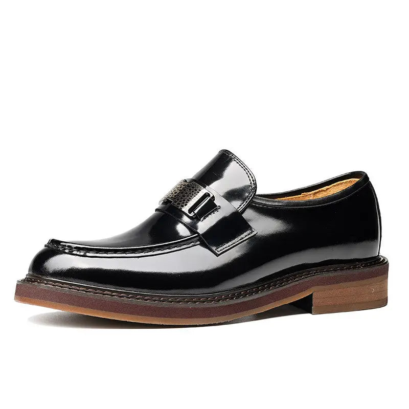 black slip-on dress shoes mens Thick Sole sheisinshoes