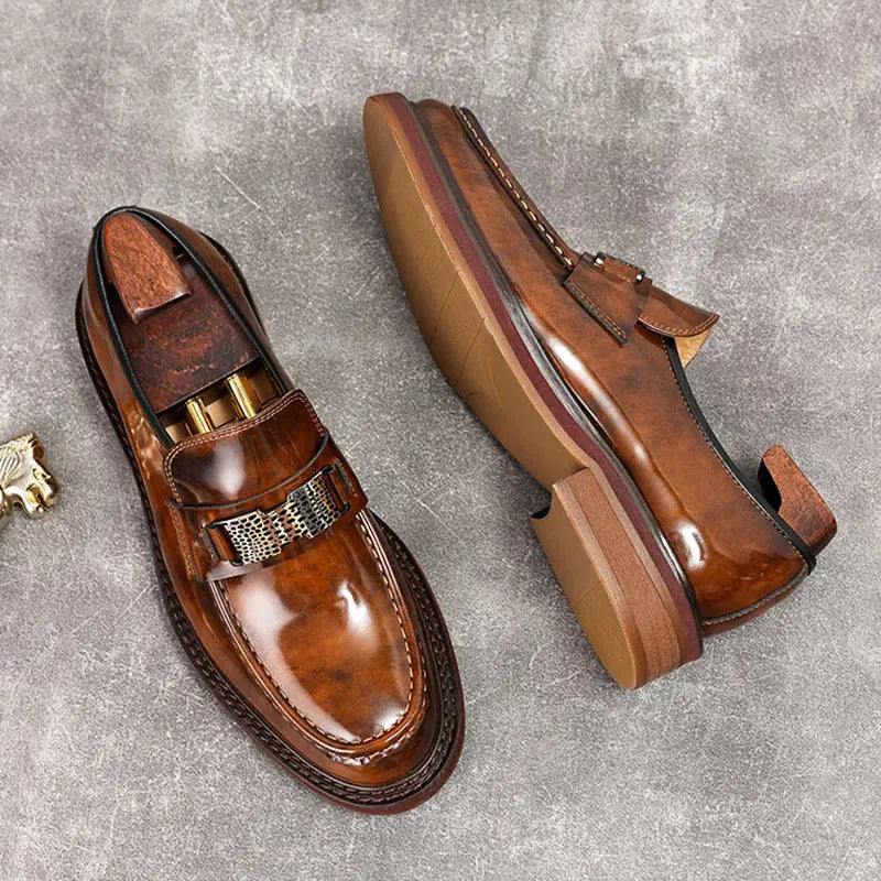 black slip-on dress shoes mens Thick Sole sheisinshoes