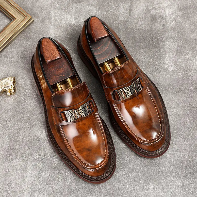 black slip-on dress shoes mens Thick Sole sheisinshoes