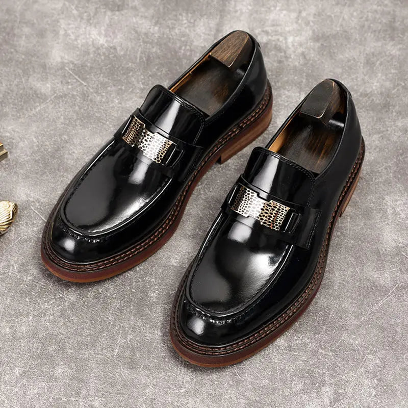 black slip-on dress shoes mens Thick Sole sheisinshoes