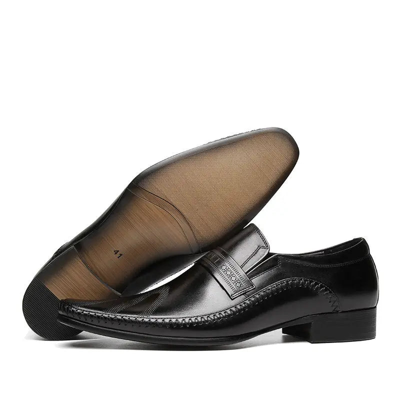 mens black slip-on dress shoes leather Loafers sheisinshoes