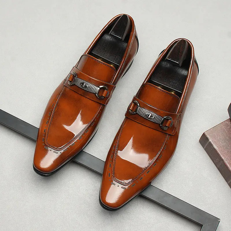 Men's Slip On dress shoes Black Brown sheisinshoes