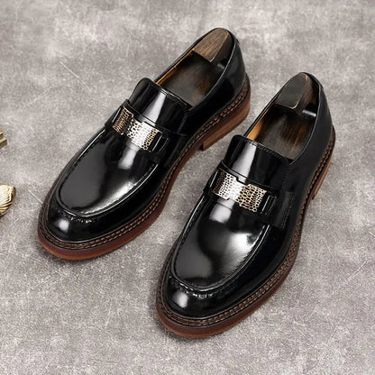 black slip-on dress shoes mens Thick Sole sheisinshoes