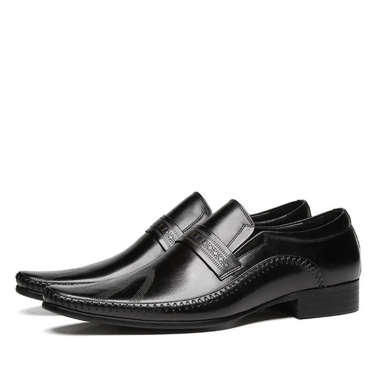 mens black slip-on dress shoes leather Loafers sheisinshoes