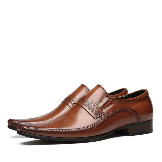 mens black slip-on dress shoes leather Loafers sheisinshoes
