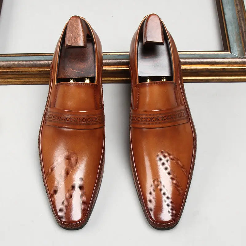 mens black slip-on dress shoes leather Loafers sheisinshoes