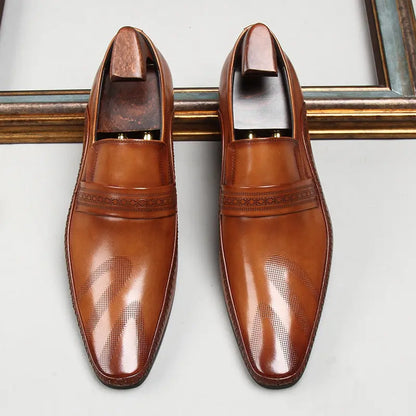 mens black slip-on dress shoes leather Loafers sheisinshoes
