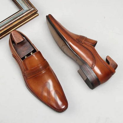 mens black slip-on dress shoes leather Loafers sheisinshoes