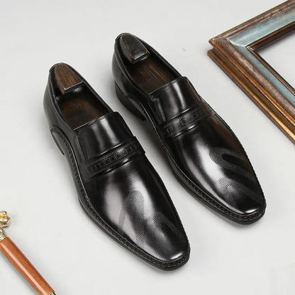 mens black slip-on dress shoes leather Loafers sheisinshoes