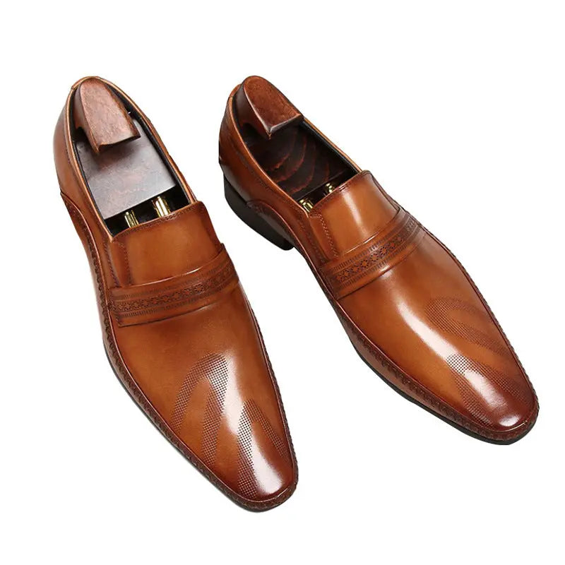 mens black slip-on dress shoes leather Loafers sheisinshoes